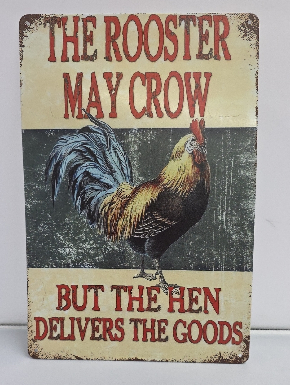 Rustic Metal Rooster Sign Funny Kitchen Wall Decor